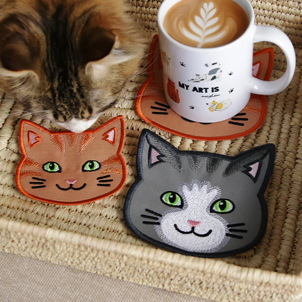 A Cat Face Coasters (In-the-Hoop) Design Pack - Image 4