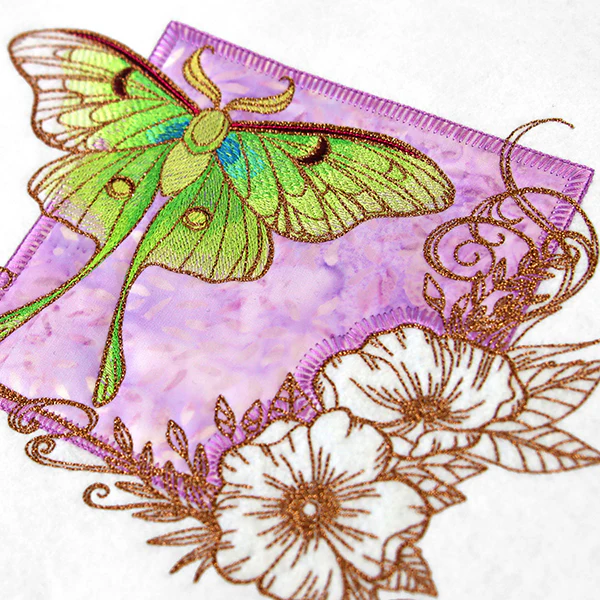 Brilliant Luna Moth and Blooms (Applique) - Image 6