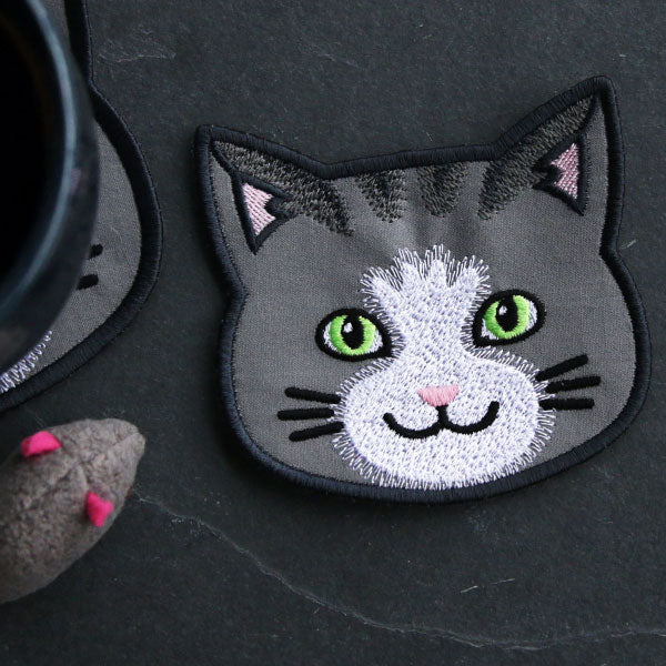 Cat Face Coasters - Gray Tabby (In-the-Hoop) - Image 7