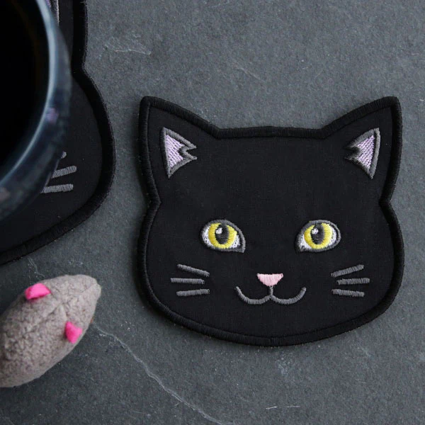 Cat Face Coasters - Solid Color (In-the-Hoop) - Image 4