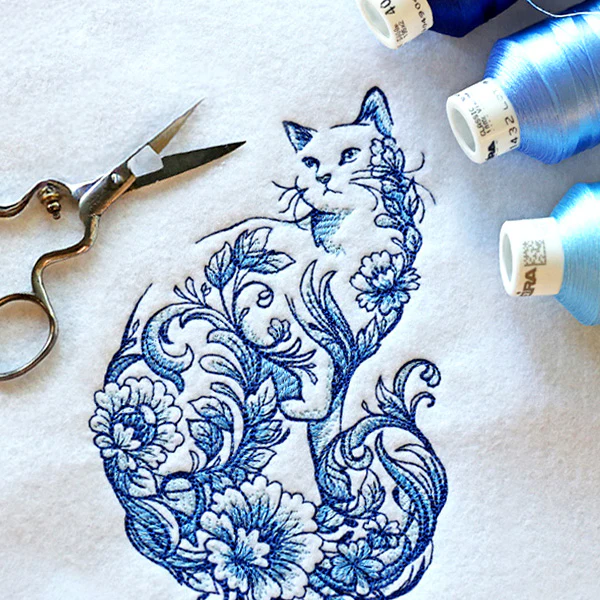 Delft Blue Floral Cat - Image 2