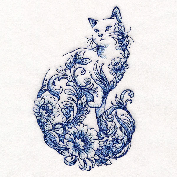 Delft Blue Floral Cat - Image 7