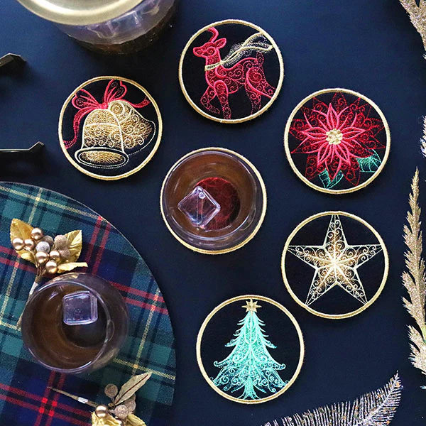 Festive Flair Coaster – Bells (In-the-Hoop) - Image 6