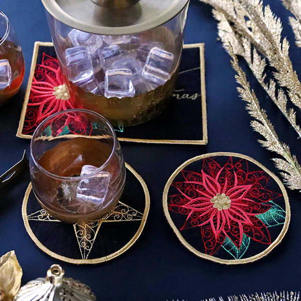 Festive Flair Coaster – Poinsettia (In-the-Hoop) - Image 6