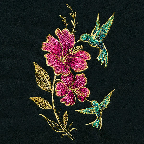 Glimmering Garden - Hummingbirds and Hibiscus - Image 3