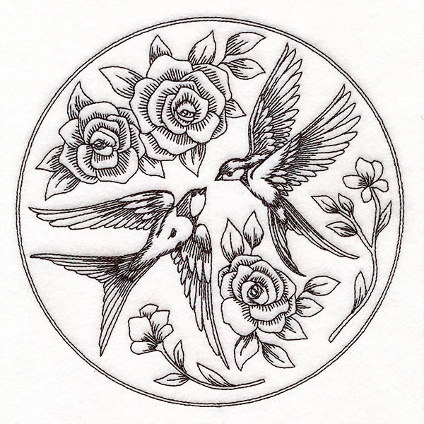 Intricate Swallows and Blooms - Image 2