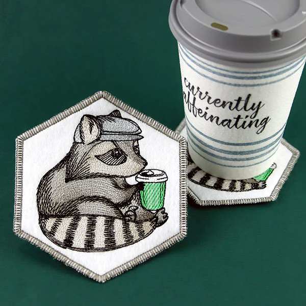 Java Loving Raccoon Coaster (In-the-Hoop) - Image 2
