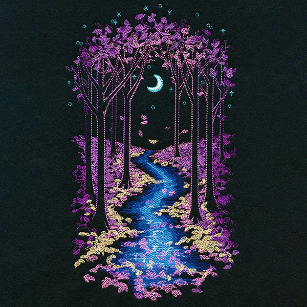 Moonlit Autumn Forest River