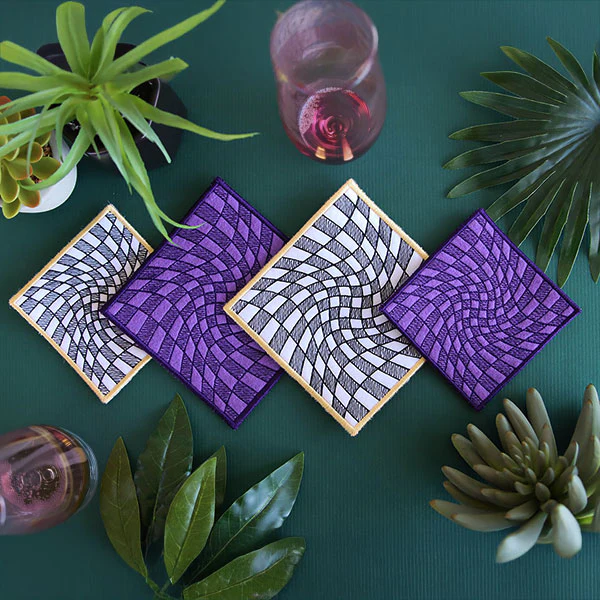 Warped Checker Board Optical Illusion Square Coaster (In-the-Hoop) - Image 4