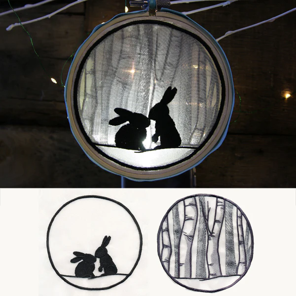 Winter Woodland Bunnies Shadowbox (Organza)
